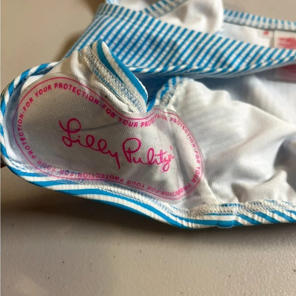 Lilly Pulitzer PICO high cut seersucker Aqua Striped Bikini Bottom 8 - Picture 6 of 6